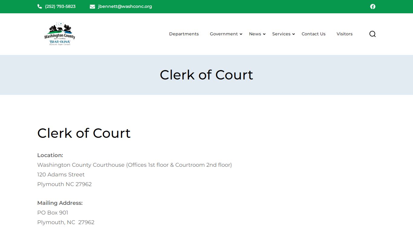 Clerk of Court – Washington County, North Carolina